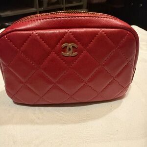 Chanel red  curvy cosmetic bag